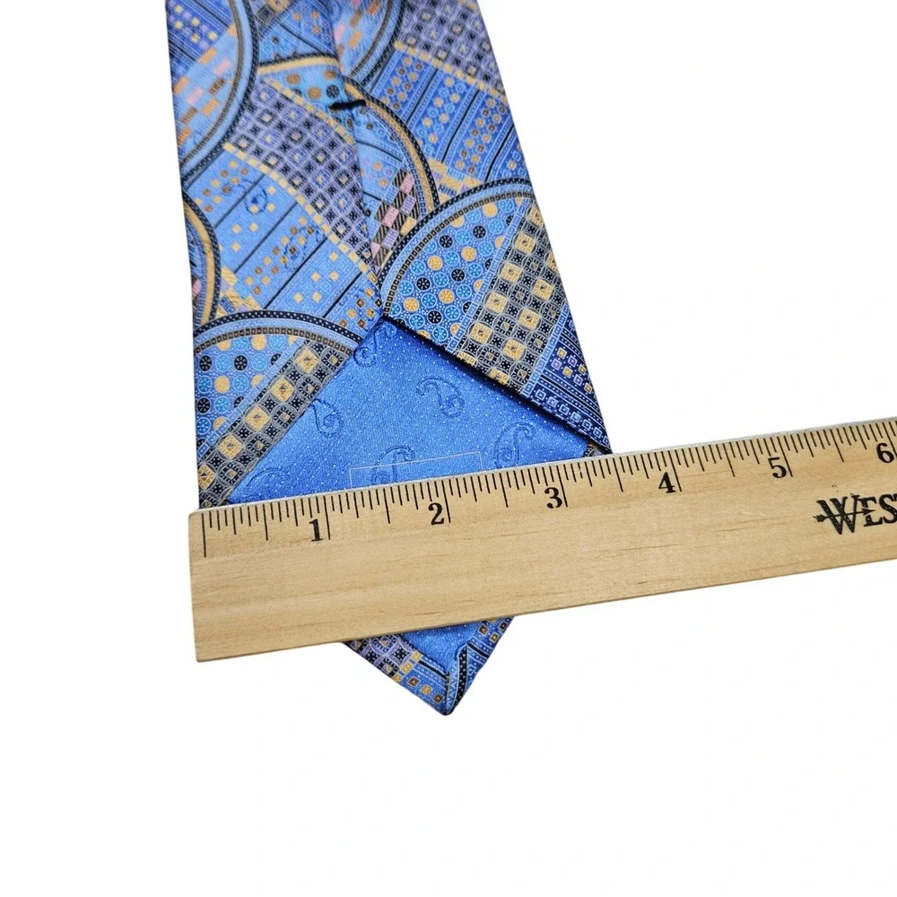 Ermenegildo‎ Zegna Quindici Tie Mens OS Blue Geometric Mosaic Silk Made in Italy